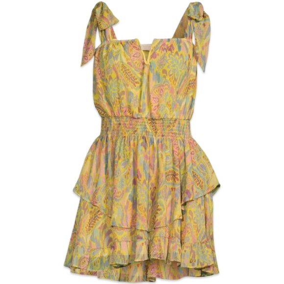 NWT Ramy Brook Frankie Chiffon Mini Dress, Tie Straps, Smocked Waist‎ Yellow M - Picture 12 of 16
